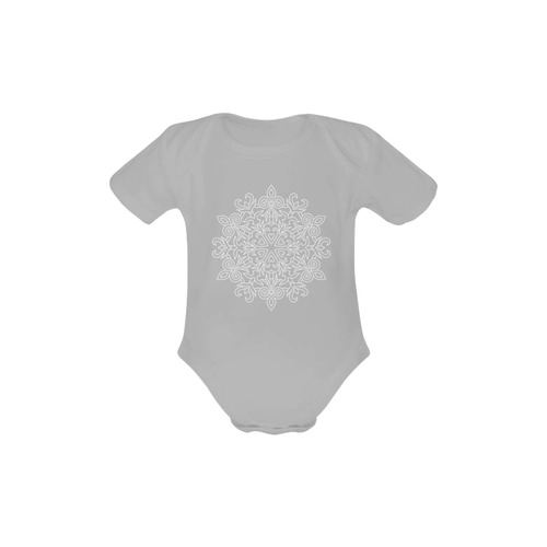 Symbol Ornaments Lily Heart Mandala White Baby Powder Organic Short Sleeve One Piece (Model T28)