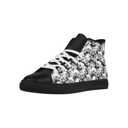 skull pattern, black and white Aquila High Top Microfiber Leather Women's Shoes (Model 032)