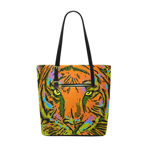 Pop Art TIGER HEAD orange green blue Euramerican Tote Bag/Small (Model 1655)