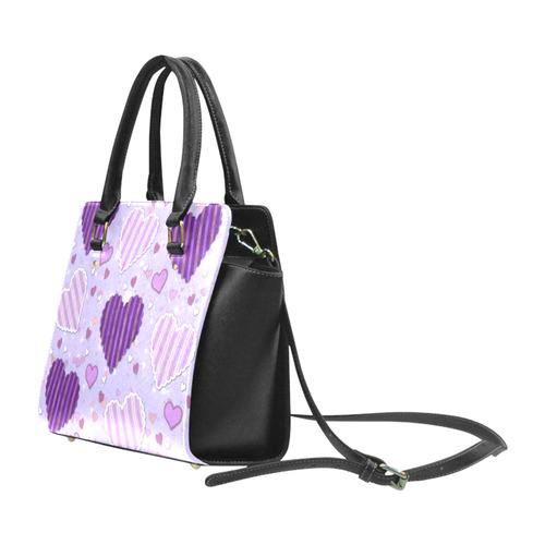 Purple Patchwork Hearts Classic Shoulder Handbag (Model 1653)