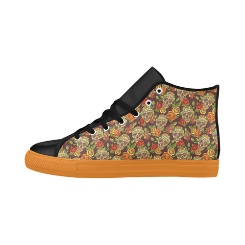 sugar skull pattern Aquila High Top Microfiber Leather Women's Shoes (Model 032)