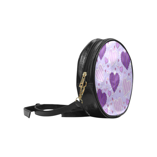 Purple Patchwork Hearts Round Sling Bag (Model 1647)