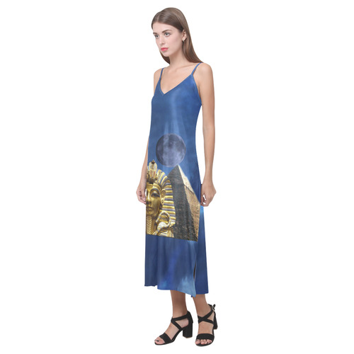 King Tut and Pyramid V-Neck Open Fork Long Dress(Model D18)