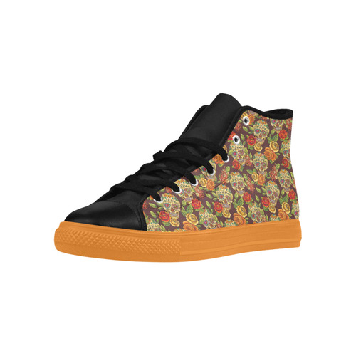 sugar skull pattern Aquila High Top Microfiber Leather Women's Shoes (Model 032)