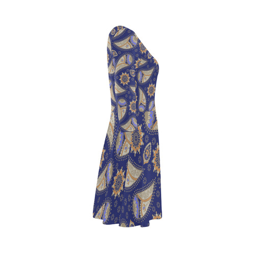 Beautiful Blue Gold Paisley Pattern 3/4 Sleeve Sundress (D23)