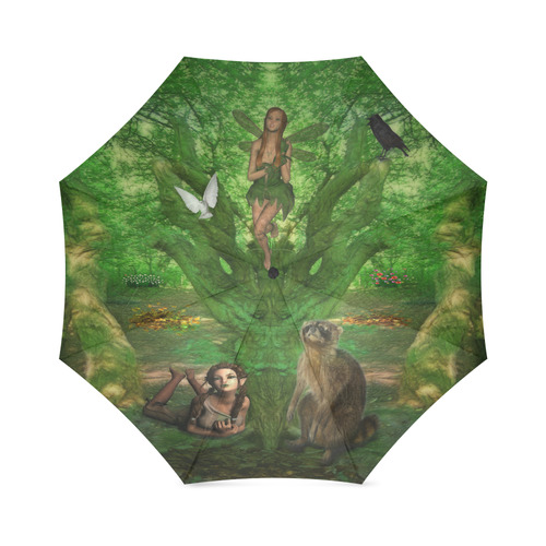 Cute Fairy meet her Friends in the Summer Wood Foldable Umbrella (Model U01)