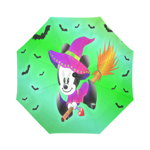 Witch Mouse flying on a broomstick with Bats Auto-Foldable Umbrella (Model U04)