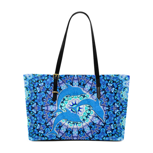 Mandala Magic Blue JUMPING DOLPHINS Euramerican Tote Bag/Large (Model 1656)