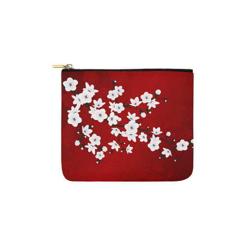 Cherry Blossoms Red Black And White Asia Floral Carry-All Pouch 6''x5''