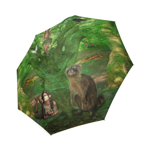 Cute Fairy meet her Friends in the Summer Wood Foldable Umbrella (Model U01)