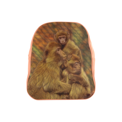 Cute Monkey Family Cuddles School Backpack (Model 1601)(Small)
