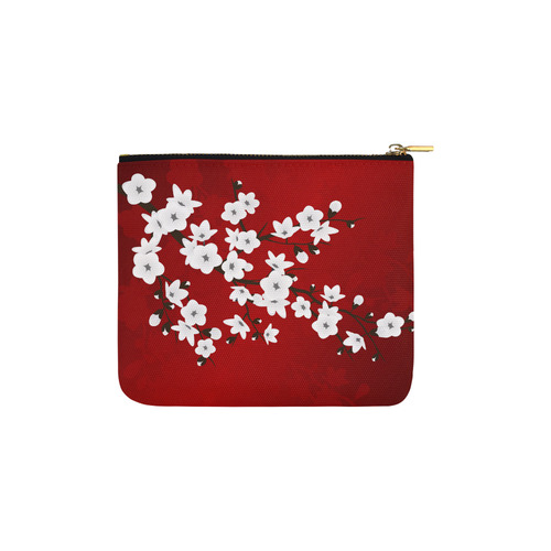 Cherry Blossoms Red Black And White Asia Floral Carry-All Pouch 6''x5''