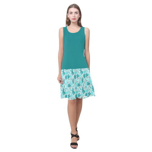 Teal Dreams Doodle Sleeveless Splicing Shift Dress(Model D17)