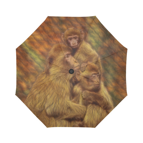 Cute Monkey Family Cuddles Auto-Foldable Umbrella (Model U04)