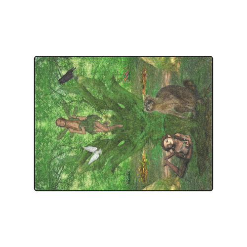 Cute Fairy meet her Friends in the Summer Wood Blanket 50"x60"