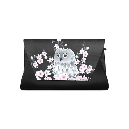 Cute Owl and Cherry Blossoms Pink Black Clutch Bag (Model 1630)
