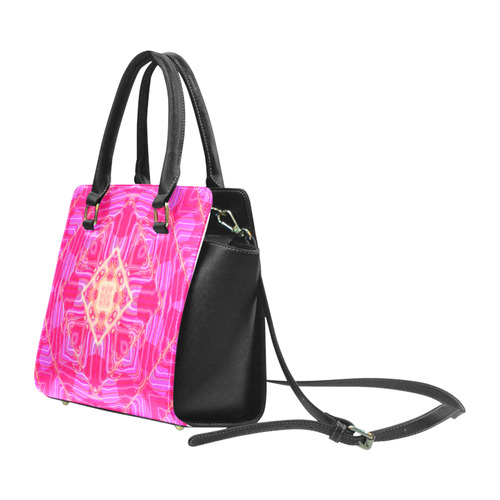 Pink And Rose Abstract Pattern Rivet Shoulder Handbag (Model 1645)