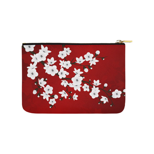 Cherry Blossoms Red Black And White Asia Floral Carry-All Pouch 9.5''x6''