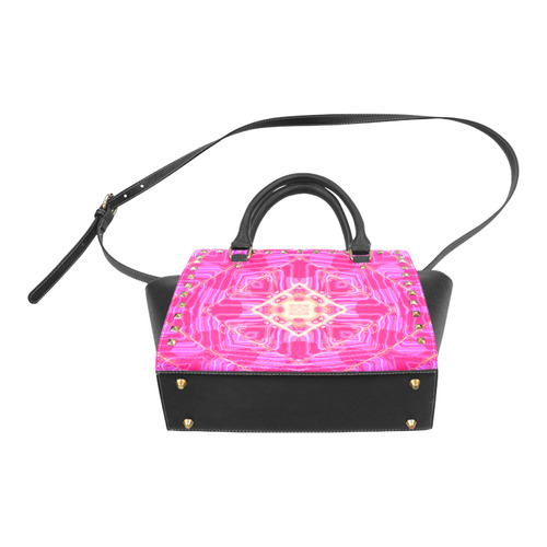 Pink And Rose Abstract Pattern Rivet Shoulder Handbag (Model 1645)