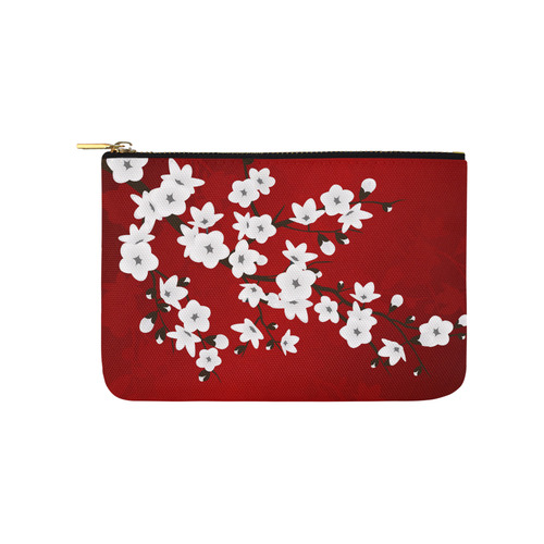 Cherry Blossoms Red Black And White Asia Floral Carry-All Pouch 9.5''x6''