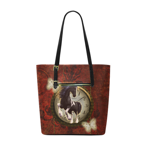 Wonderful horse on a clock Euramerican Tote Bag/Small (Model 1655)