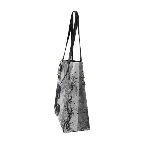 Awesome horse in black and white with flowers Euramerican Tote Bag/Small (Model 1655)