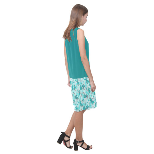 Teal Dreams Doodle Sleeveless Splicing Shift Dress(Model D17)