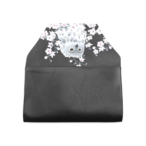 Cute Owl and Cherry Blossoms Pink Black Clutch Bag (Model 1630)