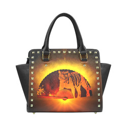 Chinese Fan - Tiger Rivet Shoulder Handbag (Model 1645)