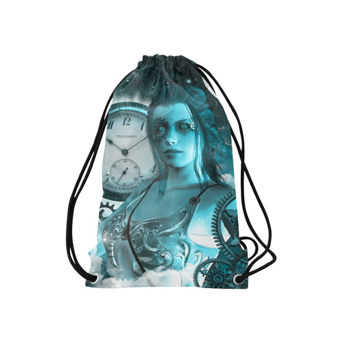 Steampunk lady, clocks and gears Small Drawstring Bag Model 1604 (Twin Sides) 11"(W) * 17.7"(H)