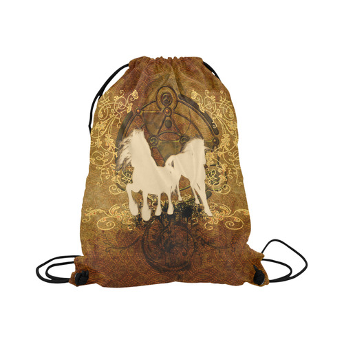 Beautiful horses, silhouette Large Drawstring Bag Model 1604 (Twin Sides)  16.5"(W) * 19.3"(H)