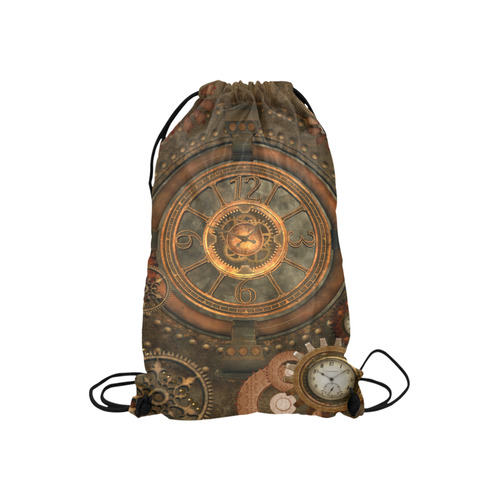 Steampunk, wonderful vintage clocks and gears Small Drawstring Bag Model 1604 (Twin Sides) 11"(W) * 17.7"(H)