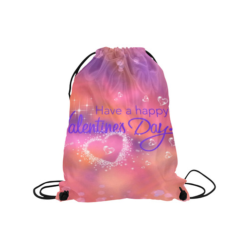 happy valentines day pink by FeelGood Medium Drawstring Bag Model 1604 (Twin Sides) 13.8"(W) * 18.1"(H)