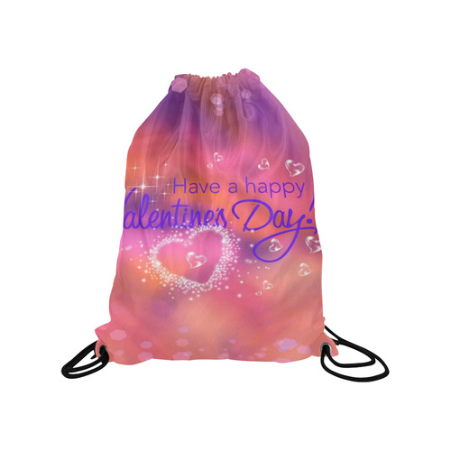 happy valentines day pink by FeelGood Medium Drawstring Bag Model 1604 (Twin Sides) 13.8"(W) * 18.1"(H)