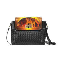 Chinese Fan - Tiger Maya flap over woven shoulder bag (Model 1652)