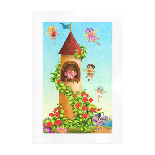 Fairies Flying Around Tower Art Print 19‘’x28‘’