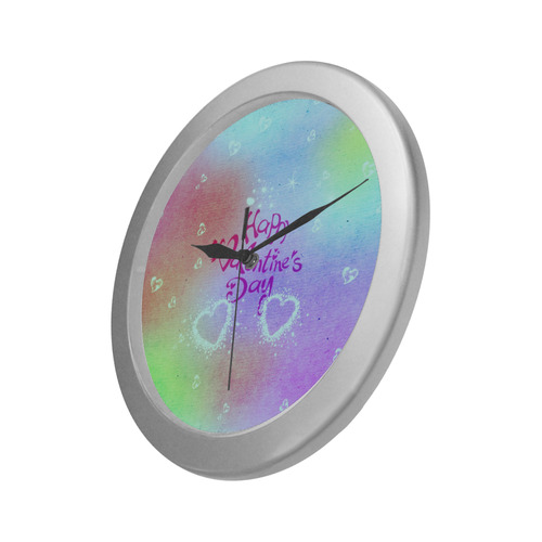 happy valentines day teal by FeelGood Silver Color Wall Clock