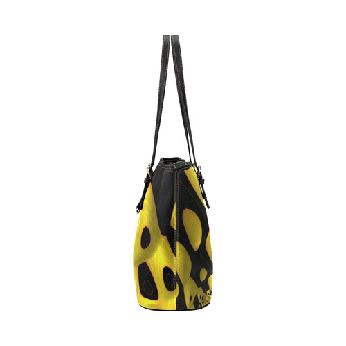 Yellow Black Frax Fractal Art Leather Tote Bag/Small (Model 1651)