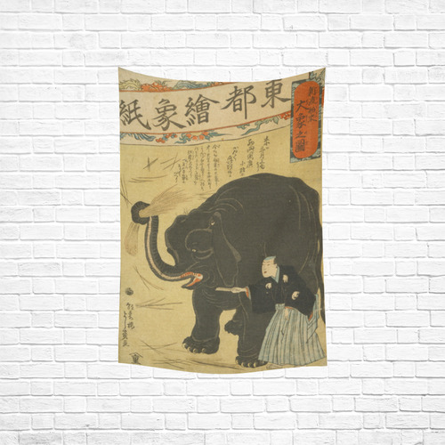 Big Imported Elephant Ochiai Japanese Print Cotton Linen Wall Tapestry 40"x 60"