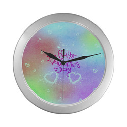 happy valentines day teal by FeelGood Silver Color Wall Clock
