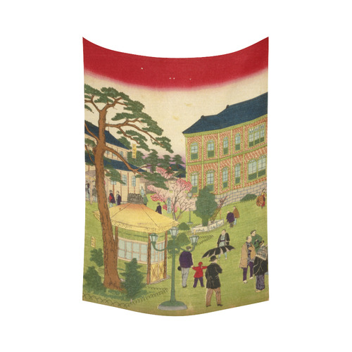 Hiroshige Goldfish Ueno Park Cotton Linen Wall Tapestry 60"x 90"