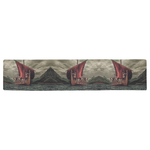 Group of vikings are Floating on the Sea Table Runner 16x72 inch