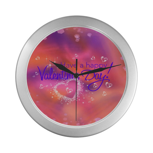 happy valentines day pink by FeelGood Silver Color Wall Clock