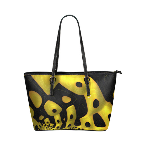 Yellow Black Frax Fractal Art Leather Tote Bag/Small (Model 1651)