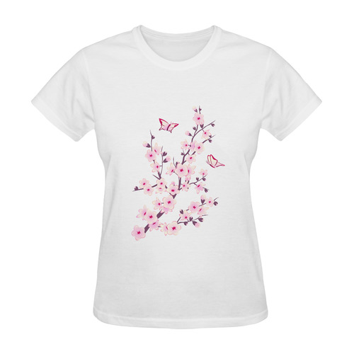 Sakura Cherry Blossoms Butterflies  Floral Sunny Women's T-shirt (Model T05)
