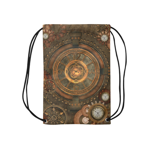 Steampunk, wonderful vintage clocks and gears Small Drawstring Bag Model 1604 (Twin Sides) 11"(W) * 17.7"(H)