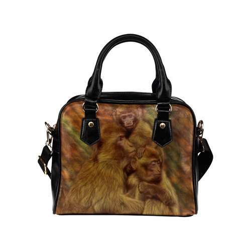 Cute Monkey Family Cuddles Shoulder Handbag (Model 1634)