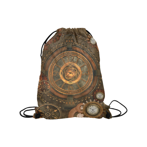 Steampunk, wonderful vintage clocks and gears Medium Drawstring Bag Model 1604 (Twin Sides) 13.8"(W) * 18.1"(H)