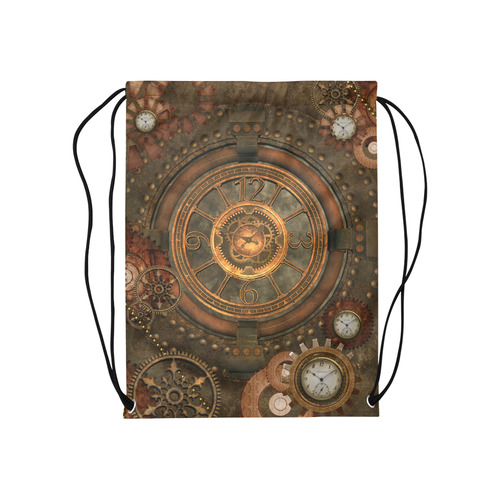 Steampunk, wonderful vintage clocks and gears Medium Drawstring Bag Model 1604 (Twin Sides) 13.8"(W) * 18.1"(H)