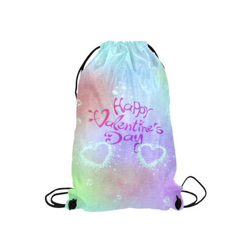 happy valentines day teal by FeelGood Small Drawstring Bag Model 1604 (Twin Sides) 11"(W) * 17.7"(H)